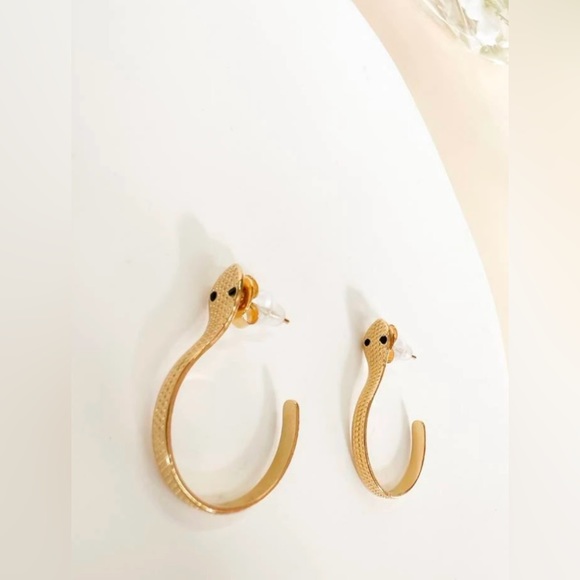 “Coiled Viper” Ophidian Snake Serpent Cobra Python Textured Punk Gold Steel Hoop - Picture 3 of 5